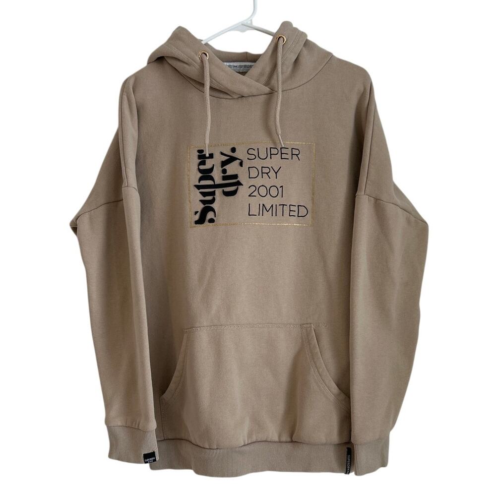 Superdry Oversized Beige Hooded Sweatshirt, Women’s US 2 (Fits up to M/L)